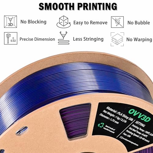 Image of OVV3D PLA Filament 1.75mm Tri-Colors, 3D Printer Filament Silk PLA Filament, Rainbow PLA Filament with Silk PLA Black Blue and Purple, 3D Printing Filament + /-0.02mm, 1kg /2.2lbs