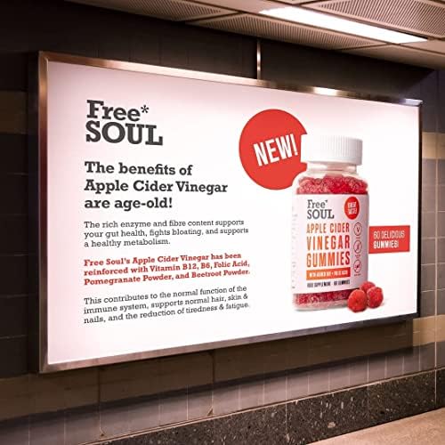 Apple Cider Vinegar Gummies with The Mother 1000mg Enhanced with Vitamin B12 & Folic Acid | 60 High Strength ACV Vegan Capsules with Pomegranate & Beetroot Powder | Natural Ingredients | Free Soul