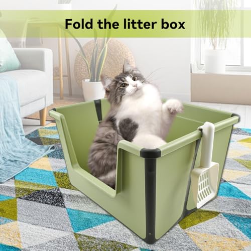 Arenero plegable grande para gatos con pala y entrada baja miniatura 3