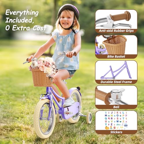 Image of 67i Girls Bike with Training Wheels 12 /14 /16 /20 Inch, Toddler Girl Bicycle for Ages 3-12, Bicicleta para Ninas with Basket, Bell, Adjustable Seat & Handlebar, Padded Seat, Chain Guard