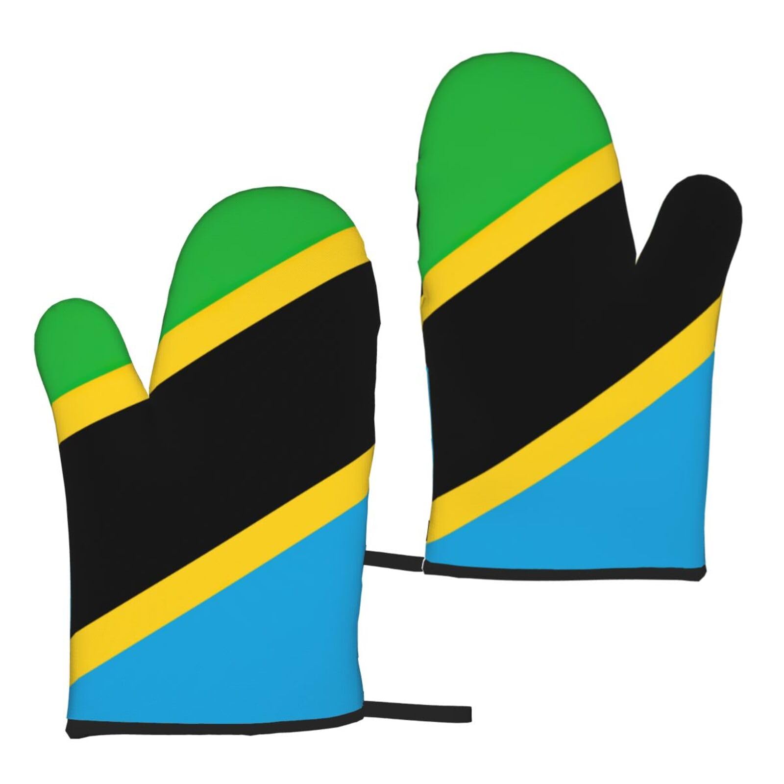 Nimongt Women's Black Tanzania Flag Print Adults Universal Fit Heat Resistant Oven Gloves Reusable Cooking Outdoor Grilling