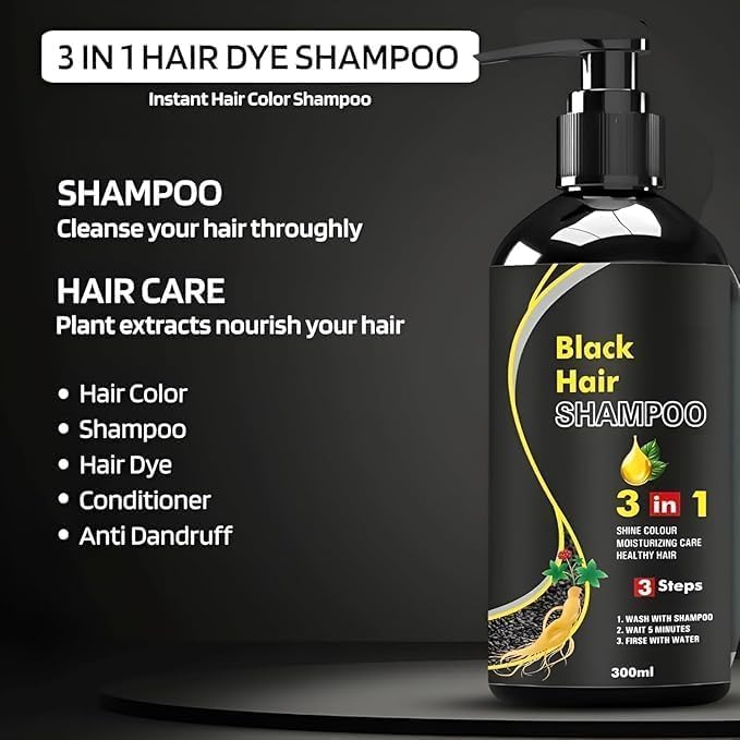 Black Hair Dye Shampoo 3 in 1 - 300ml - Image 3