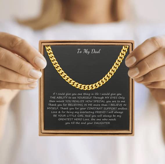 Image of JoycuFF Dad Gifts Birthday Necklace from Daughter Cuban Chain Necklace Father's Day Anniversary Retirement 18K Gold Plated Stainless Steel 6MM Chain Hip Hop Jewelry