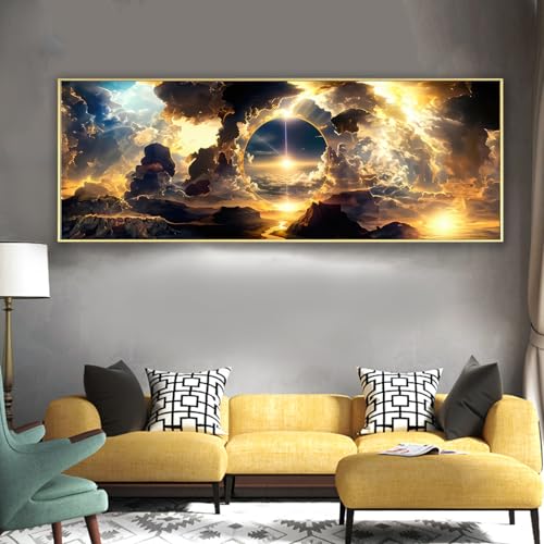 IUNTWEIE Imágenes de cielo nubes paisaje naturaleza moderno lienzo grande 1 pieza, arte decorativo para salón, dormitorio, decoración de pared, mar, luna, noche, sin marco (A,50x150cm)