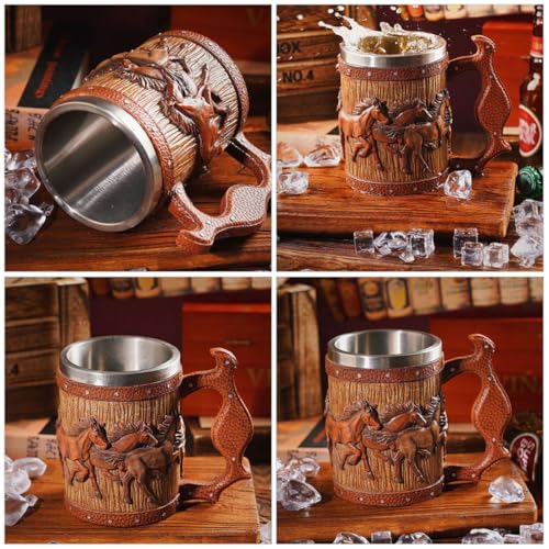 Chope à bière Viking en résine décorative forme tonneau - 5