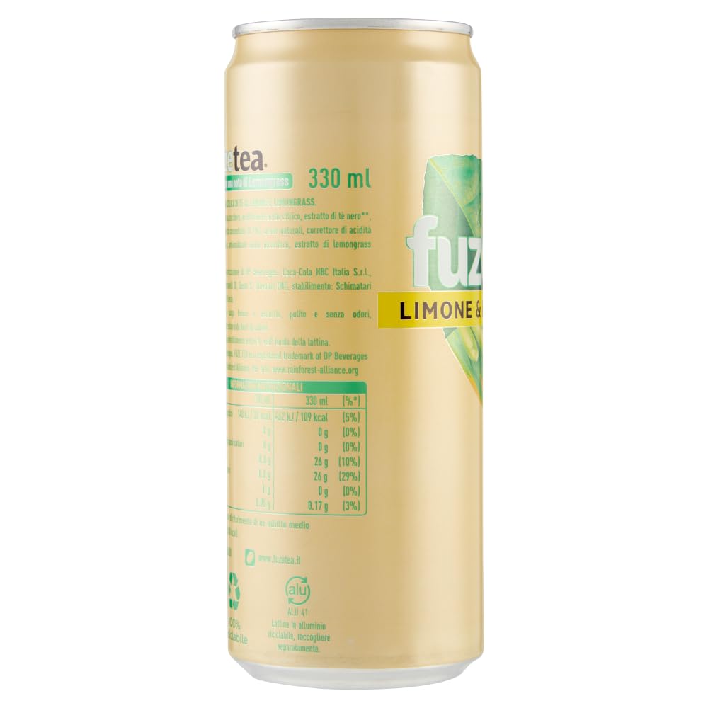 Italian Gourmet tè freddo limone bevanda schwarzer Tee kühl 72 x 330ml Dose | Alkoholfreies Erfrischungsgetränk con nota di citronella, pratico in, Gesamtnettogewicht 23,76 L + Kostenlos Polpa 400g