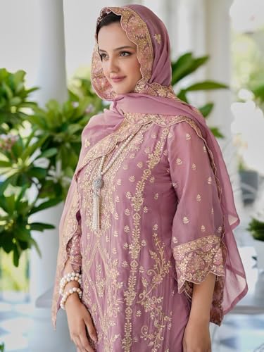 Image of INDO ERA Women's Organza Kurta and Pant with Dupatta Set
