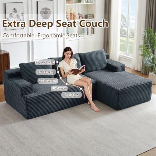 Image of 96.1 inch Modular Sectional Sofa Couches L-Shape Couch 3 Seat Modular Sofa Corduroy Memory Foam Sectional Boneless Couches for Living Room, Cloud Couch with Oversized Chaise(Dark Gray, Right Facing)