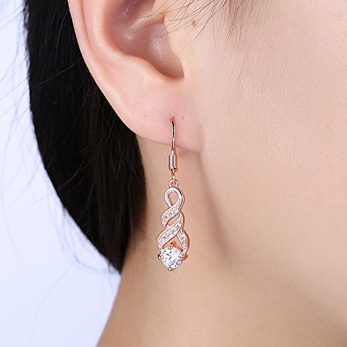 Fashion 14K Rose Gold Cubic Zirconia Infinity Dangle Drop Earrings For Women Sensitive Ears CZ Crystal Wedding Hypoallergenic 5