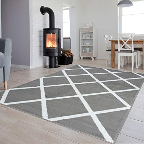 Tapiso Colección Luxury Alfombra Salón Moderno Piso Color Gris Blanc