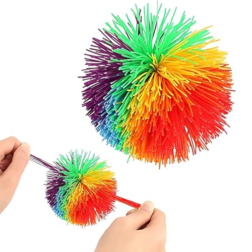 Balles filandreuses,construction en silicone souple et confortable Balles anti-stress Arc-en-ciel coloré Pom Ball Jouets actifs Boule de jonglage moelleuse Balle filandreuse en silicone Balles sensor