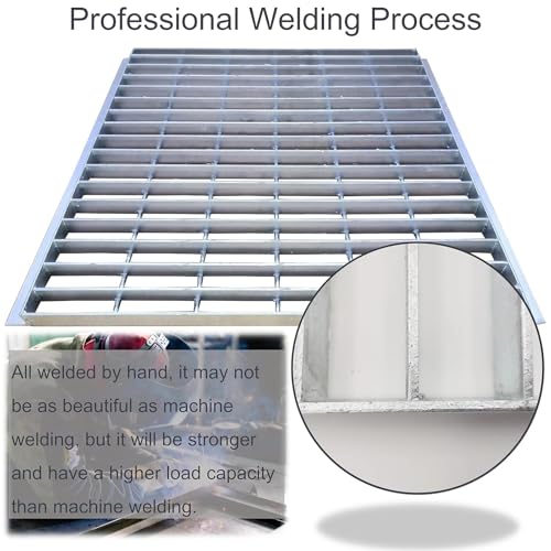 Image of Galvanized Steel Drain Grate with Lip 24x24 in, B-Class 28100 lbs Heavy-Duty Driveway Channel Cover w /Base, Outdoor Trench Drainage Grate, Silver Square Metal Sewer Cover for Garage