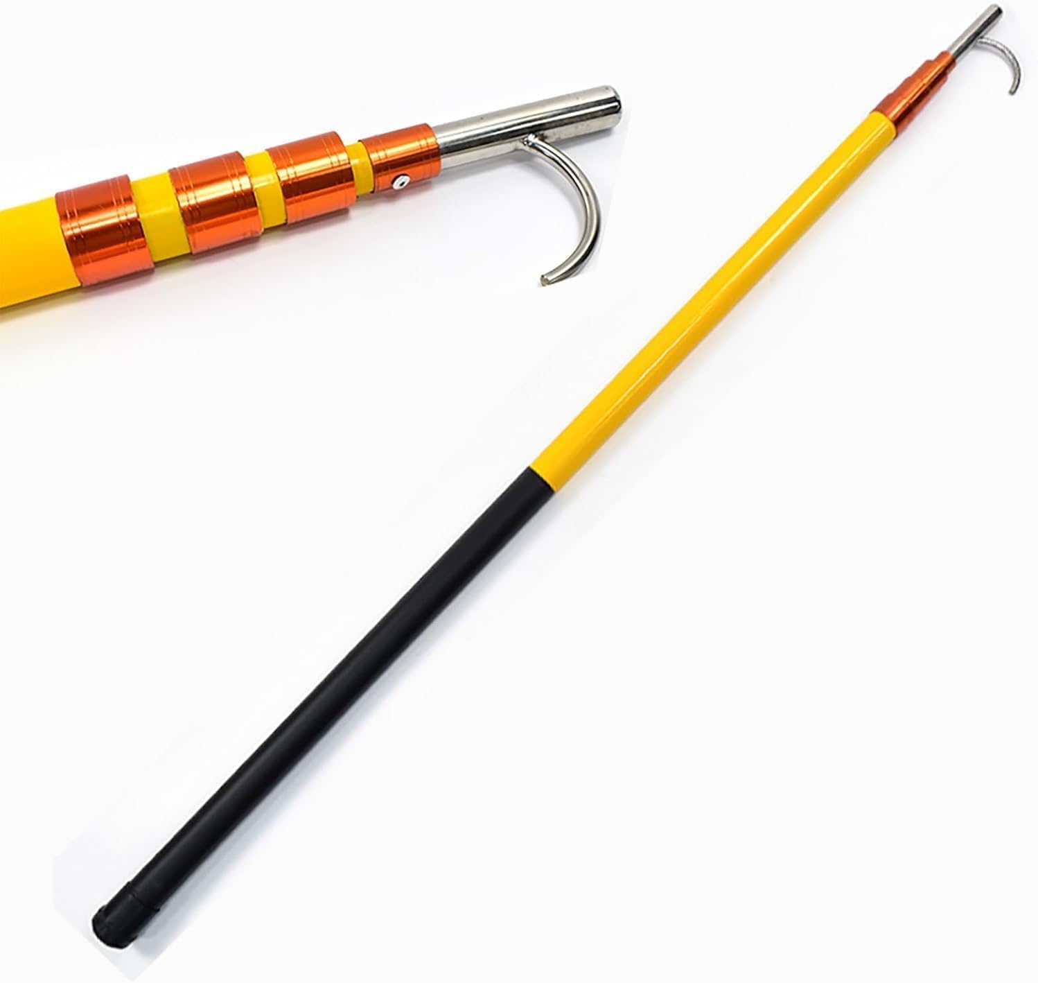 Professional Stainless Steel Boat Hook with 13.1FT Fiberglass Pole, Adjustable Lifesaving Retriever Tool for Boats, Rustproof and Durable, Yellow Color