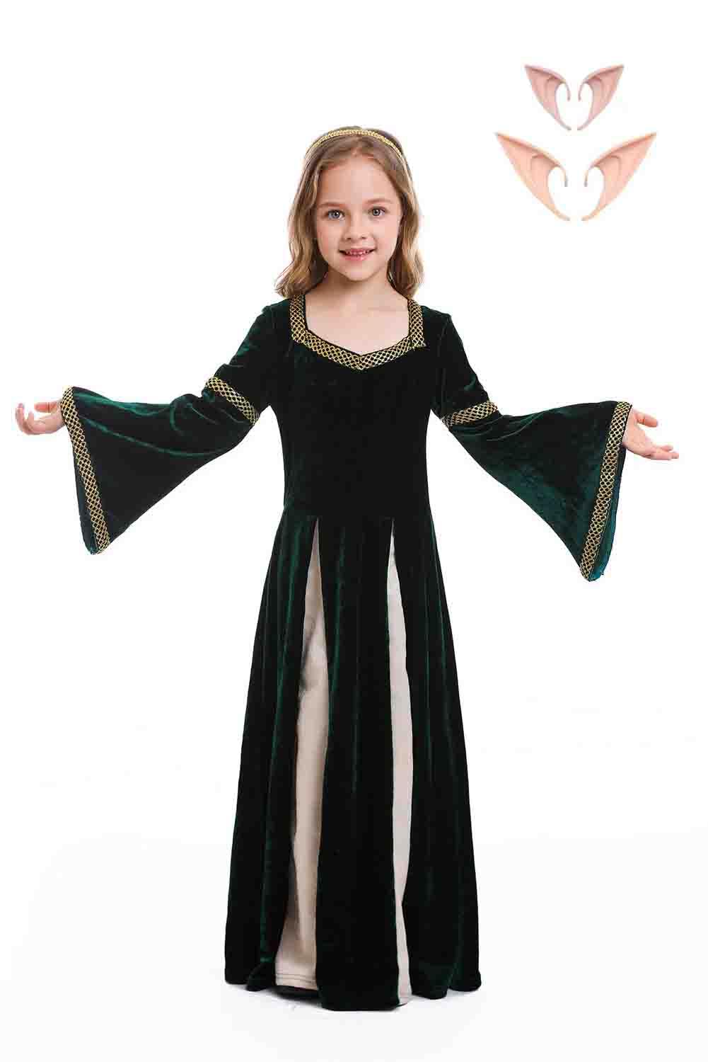 Rodwake Girls Ren Faire Dress Elf Ears Kids Medieval Renaissance Costumes Victorian Halloween Outfits Over 3 Years