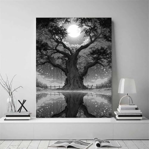 Affiche lune noir et blanc decoration murale salon chambre 60x80 - 2