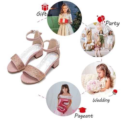 Girl Low Heels Sandals - Flower Girl Dress Shoes Open Toe Ankle Strap Wedding Party for Toddler Little Big Kids4