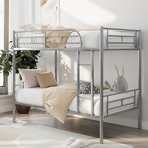 Merax Bunk Bed with Ladder and high Guardrail, Able to Split, Metal Bunk Bed