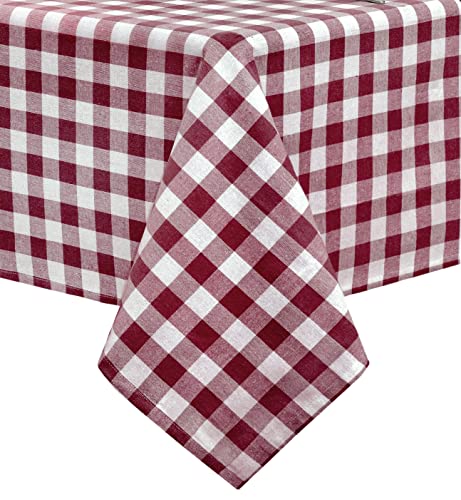 Home Bargains Plus Country Rustic Buffalo Plaid Cotton Tablecloth, 60 x 84 Inch Rectangle, Burgundy, Checkered Cottage Gingham Easy Care Dining Table Cover by Home Bargains Plus - Image 7