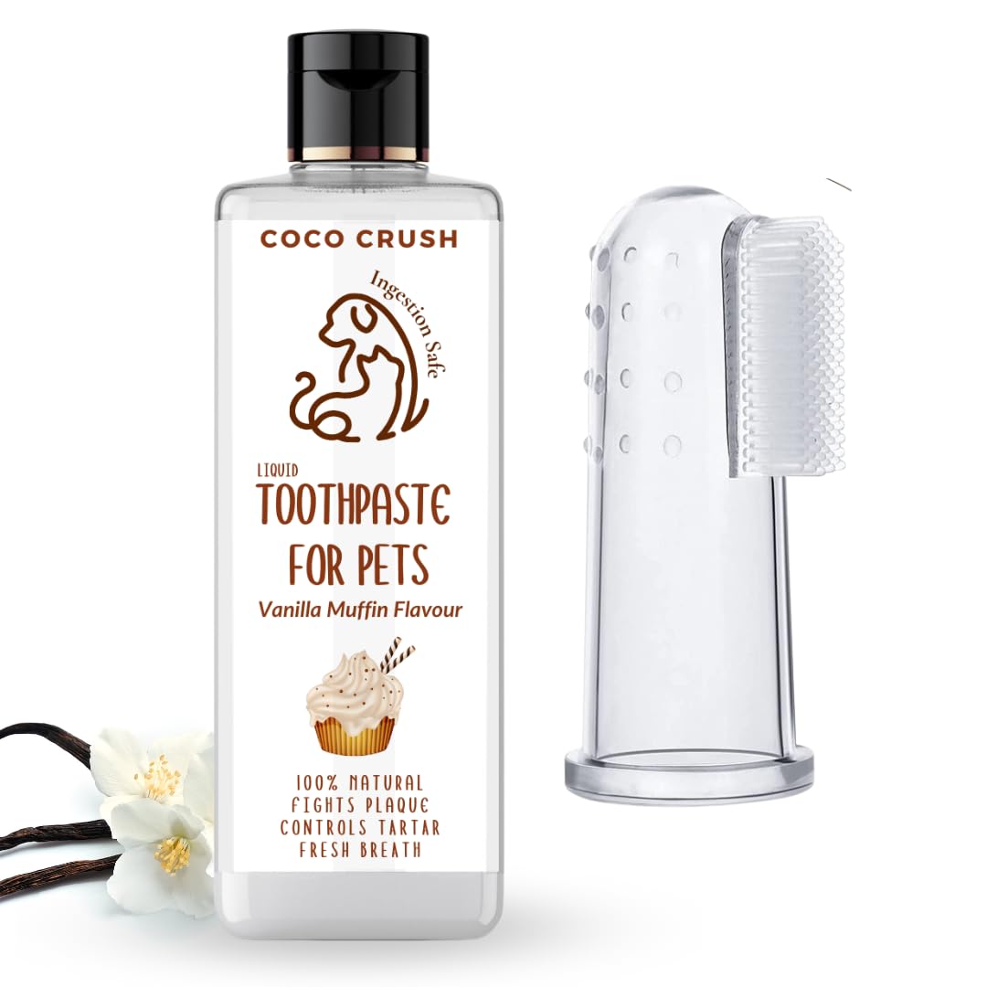 Coconut Oil Pet Toothpaste with Silicone Finger Brush | Edible Vanilla Muffin Flavour | Fights Plaque, Tartar & Freshens Breath | 100% Natural & Safe for Dogs & Cats (100ML + Brush)-image-16