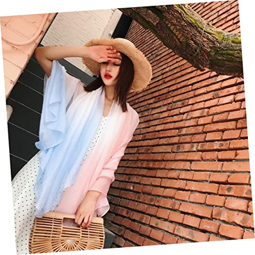 TENDYCOCO Unique Women's Gradient Chiffon Silk Scarf 170x145cm UV Protection Soft Summer Shawl Light Blue and Pink Versatile Fashion Accessory for Women4