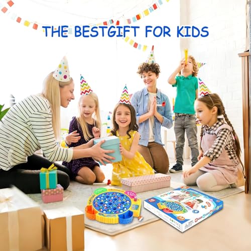 Elektrische Angelspiel,Fische Angeln Spiele Spielzeug,Angelspiel Fische Angeln Spiele Spielzeug mit 45 Fischen und 4 Angelruten,Kinder Lernspielzeug Geschenke für 3+ Jahre Jungen und Mädchen