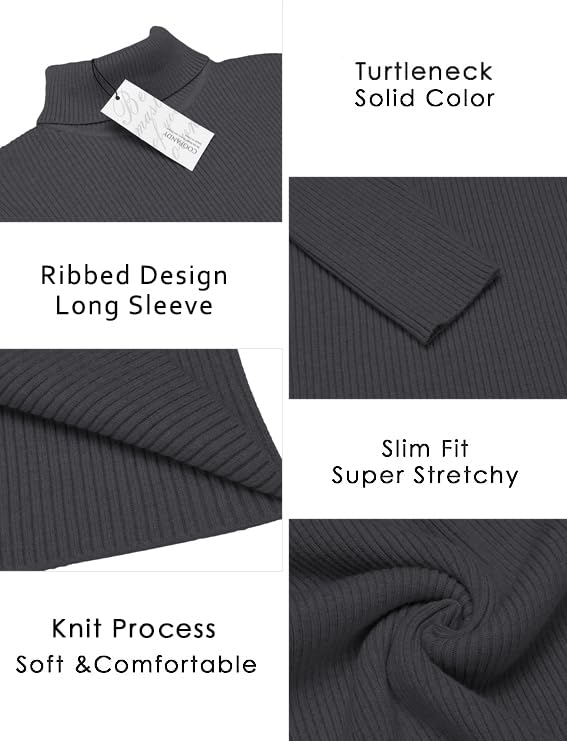 Image of COOFANDY Mens Ribbed Slim Fit Knitted Pullover Casual Turtleneck Sweater
