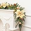 SHareconn 6FT Pre Lit Christmas Garland Decoration with Multi Color LED Lights Battery Operated Timer Poinsettia for Mantle Fireplace Stairs Indoor Outdoor Xmas Decoration Champagne Gold