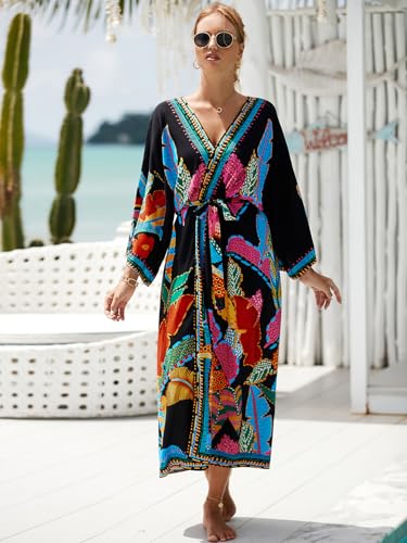 Women’s Kimono Cover Up Long Beach Dress Swimsuit Cover Ups Colorful Cardigan Lightweight Robe for Swimwear4