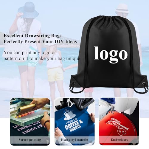 NACHLYNN Black Drawstring Backpack Bulk 12 Pieces DIY Drawstring Bags Sports Bag Nylon Draw String Sport Bag Tote Sackpack for Boys Girls Women Men Gym Sport Trip2