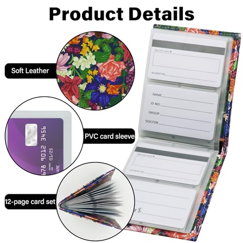 Leather Card Holder Wallet for Women Men,RFID Bifold Wallet with 24 Card Slots and Large Cash Compartment, Multifunctional Stylish Card Holder Organizer, Small Compact Photo Album-Flower Garden3