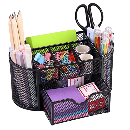 EOOUT Desk Organizer, Pencil Holder for Desk, Mesh Office Desk Accessories with 8 Compartments and 1...