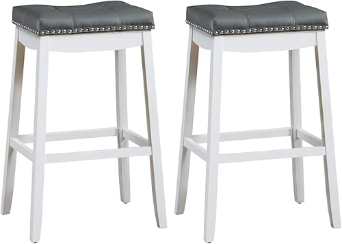 Miniatura 35 de COSTWAY Juego de 2 taburetes de bar, taburete de mostrador sin respaldo de 29 pulgadas de altura con reposapiés, cojín de asiento suave, patas de