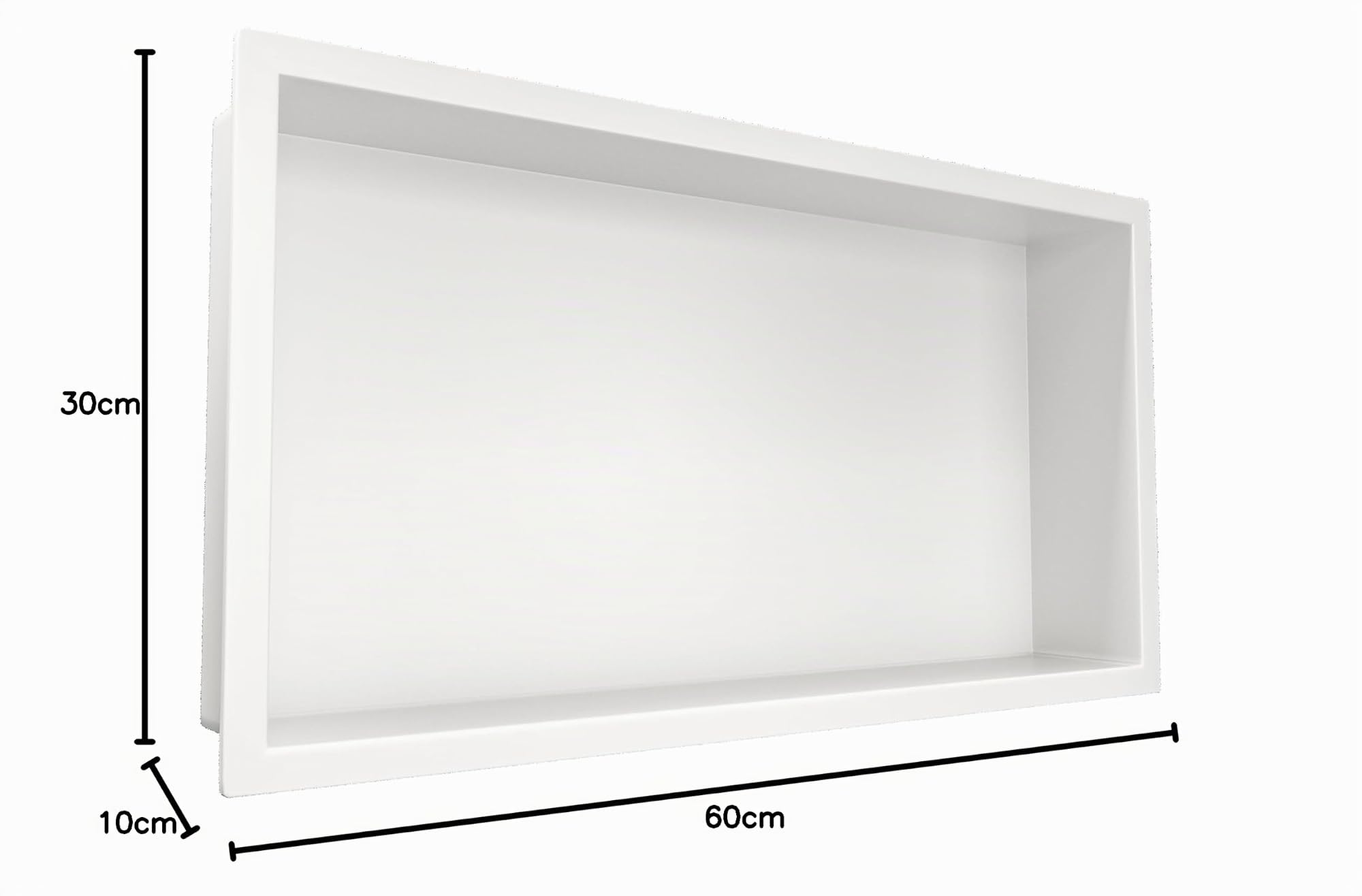 WALL-BOX ONE Nicho de Ducha de Pared de Acero Inoxidable Blanco 60x30x10cm Blanco, Impermeable, Instalación de Nicho Flexible, Nicho para Utensilios de Baño, Sin Azulejos