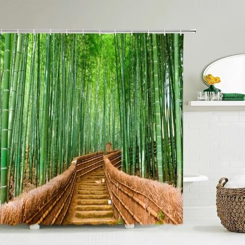 Rideau de douche vert forêt en polyester imperméable avec crochets 150x180 cm