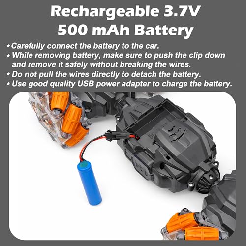 Image of VGRASSP Dual Control Twisting Drift Stunt Mist Car Toy for Kids with Remote Control and Gesture Wrist Controller - Rechargeable 360 Rotating Smoke RC Car Toy with LED Lights, Sound Effects - Orange