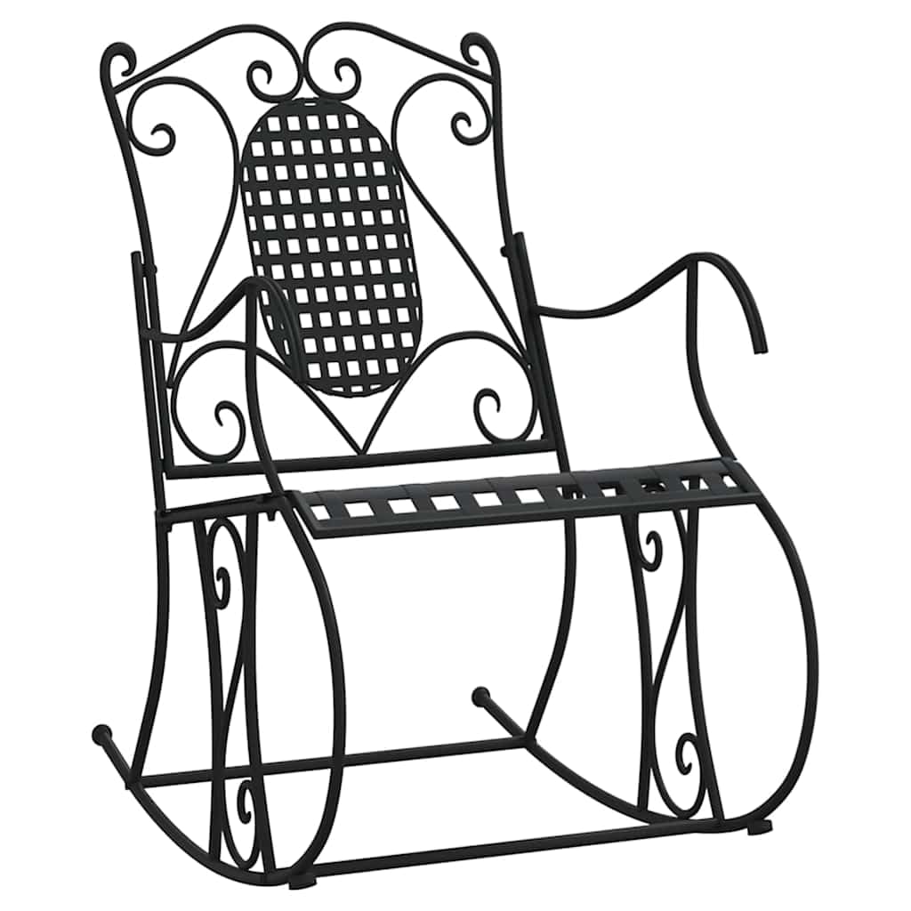 Banco mecedora 84 cm Negro Acero | Respaldo alto, resistente a las inclemencias del tiempo, uso al aire libre, diseño clásico