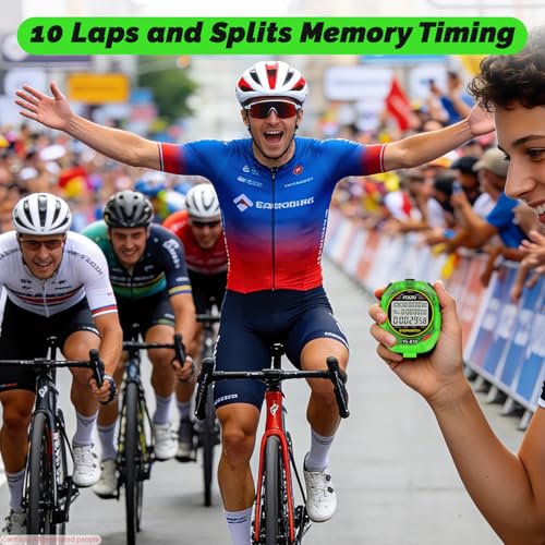 Image of Sports Stopwatch Timer, 10 Lap /Split Memory Digital Stopwatch Countdown Timer with 12 /24 Hour Clock Alarm On /Off, Calendar 3-Row Extra Large Screen Lanyard for P.E Coach and Referees (Red)