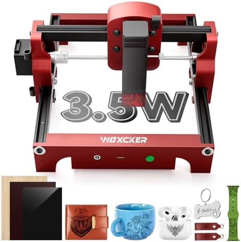 Laser Engraving Machine, Woxcker S1 3.5w Mini Laser Engraving Machine Portable 130mm*130mm Bed Size 0.05 Laser Spot for DIY, Wood, Acrylic, Leather, Leaf, Paper, Beginner-Friendly