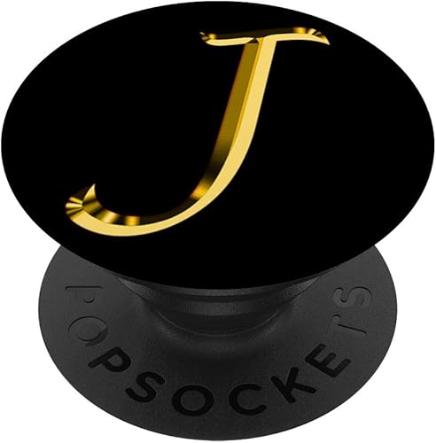 Monogram Initial Letter J Gold and Black PopSockets - Soporte y agarre para teléfonos y tabletas, Negro
