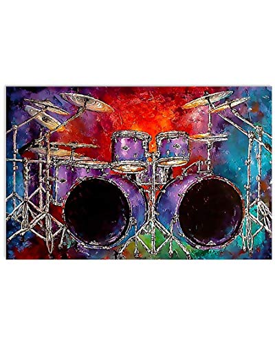 ECOTUMO Metal Tin Signs Drummer Drum Set Art The Purple Blank Wall Hanging Painting Watercolor Living Music Classroom Home Decor Poster Man Cave Decoration 12X8 Inch -  ljh0lx0020