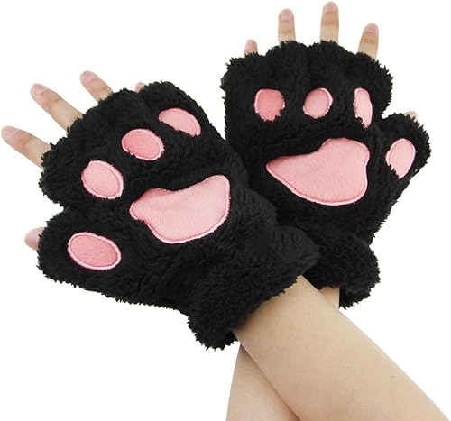 Guantes de garra de oso de dibujos animados para niñas, guantes de pata de medio dedo, guantes de invierno cálidos de piel sintética de felpa