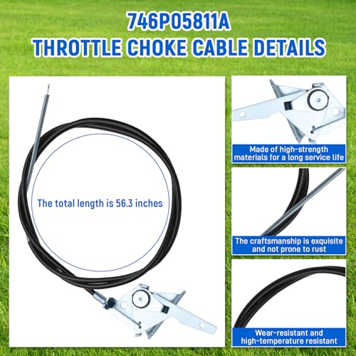 FIX ZHANG Throttle Choke Cable 746P05811A Replacement for CUB Cadet 51.0 Lg ZT1 ZTX4 Ultima 42 46 48 54 60 746-05811A for Cub Cadet Throttle Cable