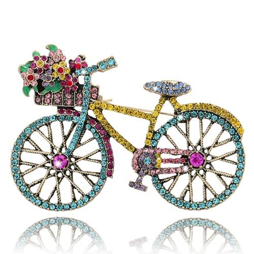 Crystal Rhinestone Creative Bicycles Brooch Pin for Women Retro Elegant Handmade Blue Brooches Pins Classic Wedding Fashion Jewelry Accessories Gift