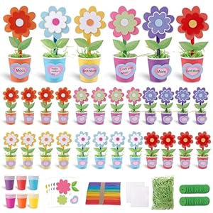 30 Packs Mothers Day Flower Paper Pot Craft Kits for Kids Make Your Standing Spring Flower Craft Kits Paper Cup Arts Crafts Decorations for Mom Fun DIY Decor Home School Art Activities for Kids