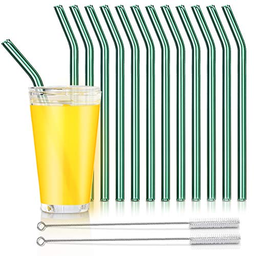 Reusable Glass Straws, Reusable Bent Glass Drinking Straws with 2 Cleaning Brushes, Reusable Straws for Smoothies, Milkshakes, Juice(Teal, 12 Pack) Reusable Glass Straws, Reusable Bent Glass Drinking Straws with 2 Cleaning Brushes, Reusable Straws for Smoothies, Milkshakes, Juice(Teal, 12 Pack)