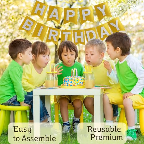 Image of Wanna Party Metallic Gold Happy Birthday Banner,Gold Party Decorations Sign for Birthday Decor,Backdrop for Birthday Decoration Items for Kids & Adults (Paper)