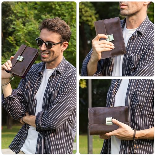 Image of Top Grain Genuine Leather Clutch Wallet with Wristlet for Man & Woman, Handmade Vintage Design, Combination Lock & Multi Pockets /Slots, RFID Large Capacity for Card /Check /Banknote /Passport, Red Brown