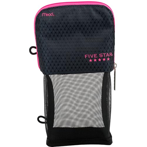 Five Star Pencil Pouch Pen Case Stand N Store Zipper Pouch Fits 3-Ring Binder Storage Organizer for Supplies Earbuds Chargers Cables Makeup Navy/Pink (505160B-ECM)