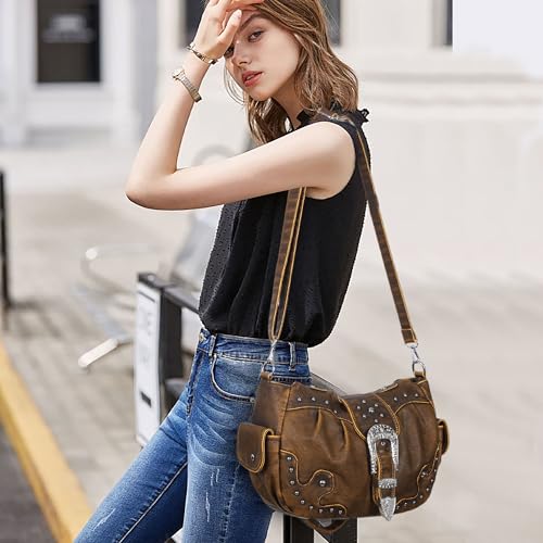 Image of Angel Kiss Hobo Bags for Women Vegan Leather Purses and Handbags Ladies Chic Shoulder Bags Crossbody Purses with Metal Studs