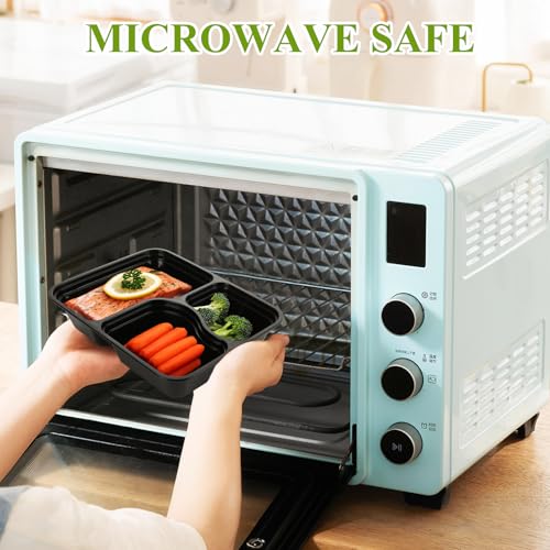 YOUNTHYE 50PCS Disposable Meal Prep Containers 3 Compartment Food Prep Containers with Lids 30oz Plastic Bento Box Lunch Containers Stackable Meal Prep Containers Bulk for Microwave, Freezer Safe - Image 6